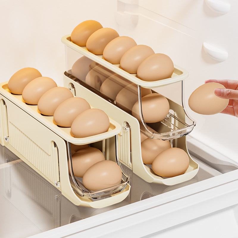 3 Tiers Egg Holder For Fridge - Automatic Scrolling Egg Rack Holder - Space-Saving Egg Dispenser Auto Rolling - Eggs Organizer Storage 17 Egg For Fridge