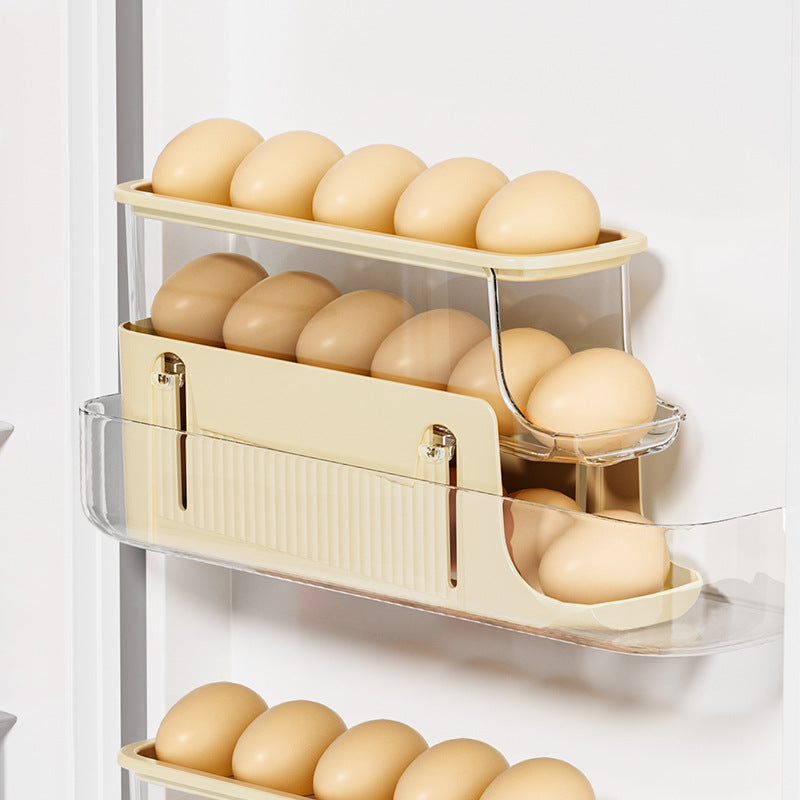 3 Tiers Egg Holder For Fridge - Automatic Scrolling Egg Rack Holder - Space-Saving Egg Dispenser Auto Rolling - Eggs Organizer Storage 17 Egg For Fridge