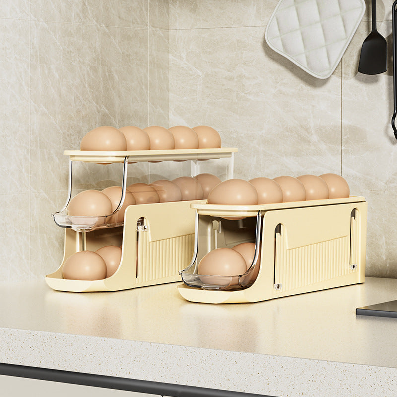 3 Tiers Egg Holder For Fridge - Automatic Scrolling Egg Rack Holder - Space-Saving Egg Dispenser Auto Rolling - Eggs Organizer Storage 17 Egg For Fridge