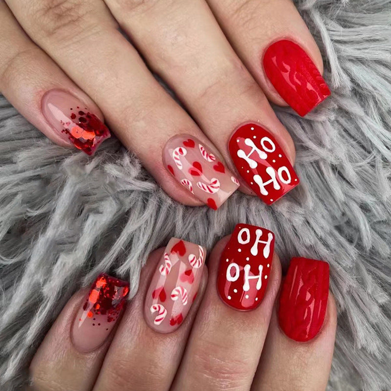 24-Piece Christmas Nail Art Set - Autumn and Winter Red Department Christmas Exclusive Nail Fa