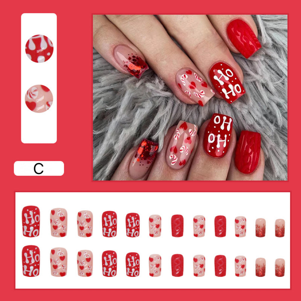 24-Piece Christmas Nail Art Set - Autumn and Winter Red Department Christmas Exclusive Nail Fa